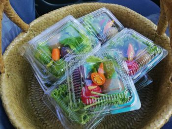 High angle view of fish in container