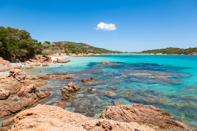 Scenic view of sea against blue sky