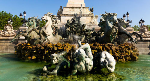 Statue of fountain in front of historical building