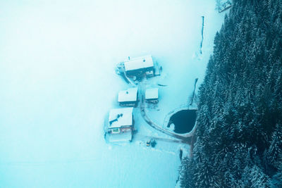 High angle view of overhead cable car in winter