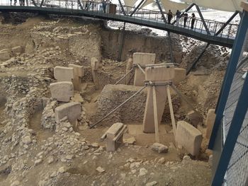 High angle view of construction site on field