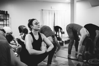 Women doing yoga at studio