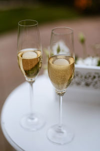 Close-up of wineglass on table