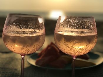 Close-up of beer glass on table