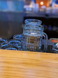 Close-up of glass jar on table