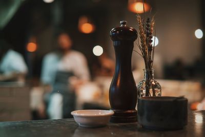 Close-up of shaker on table at restaurant