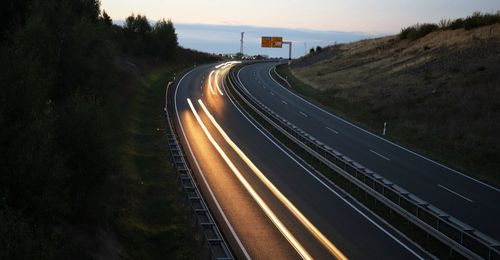 High angle view of highway at dusk
