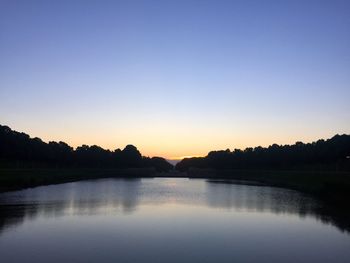 Scenic view of calm lake at sunset