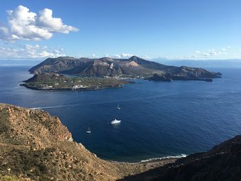 Scenic view of bay against sky