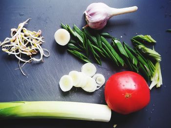 Close-up of chopped vegetables on table