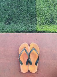 High angle view of shoes on grass