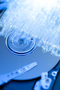 Close-up of fiber optics and computer part