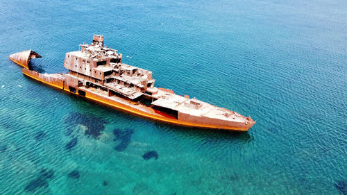 High angle view of ship in sea