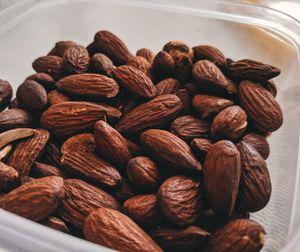 High angle view of walnuts on table