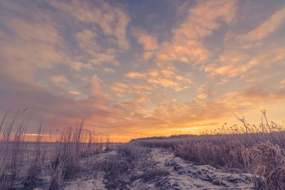 Snow covered landscape against sky