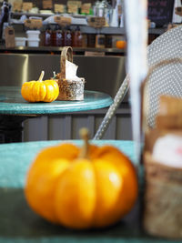Close-up of pumpkins on table