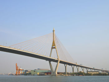 View of bhumibol bridge across chao phraya river at phra pradaeng, samut prakan province, thailand