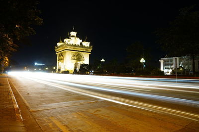 Light trails on city street at night