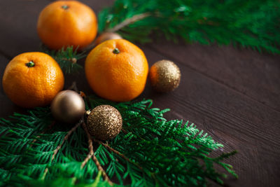 High angle view of oranges on table