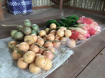 High angle view of fruits for sale in market