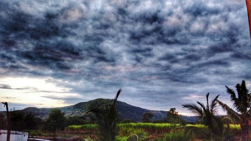 Scenic view of field against cloudy sky