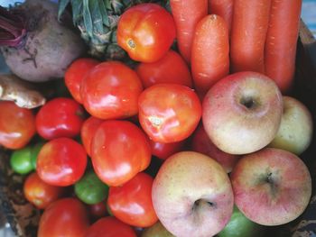 High angle view of apples for sale in market