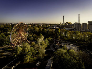 High angle view of cityscape against clear sky