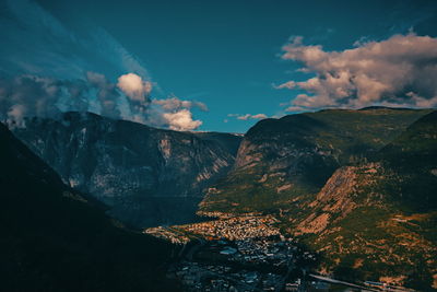 Aerial view of mountains against sky