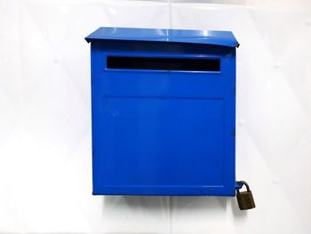 Close-up of blue mailbox