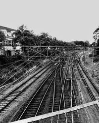 Railroad tracks against clear sky