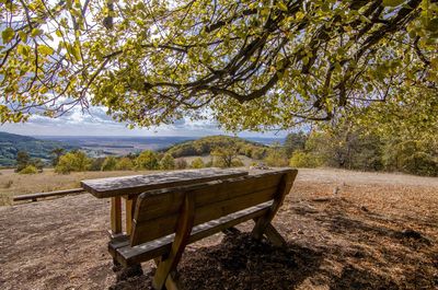 View of empty table by the lake