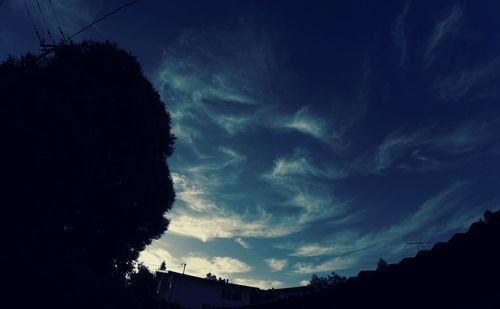 Low angle view of silhouette trees against sky