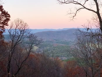 Scenic view of mountains against sky during sunset