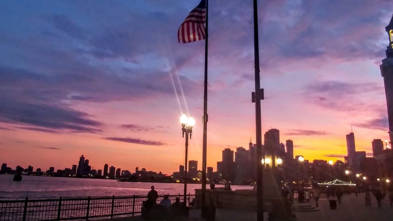 VIEW OF CITY AT SUNSET