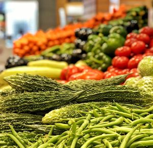 Close-up of exotic vegetables for sale in market