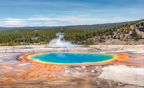 Mist rising from the grand prismatic spring yellowstone