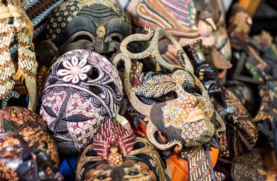 Wooden masks are one of indonesia's cultural heritage, usually found in traditional dance events.