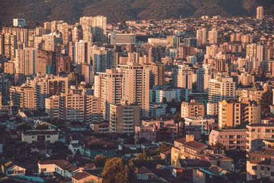 High angle view of buildings in city