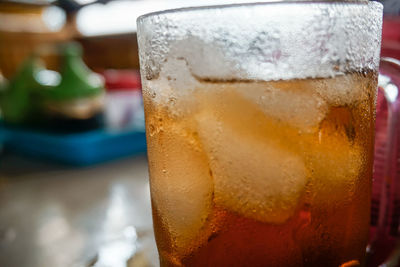 Close-up of beer glass