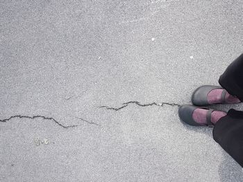 Low section of man standing on road