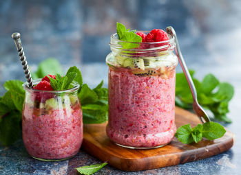 Close-up of fruits in jar on table