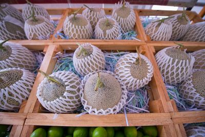 High angle view of fruits for sale at market stall