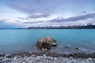 Scenic view of lake against sky. scenic  view new zealand southern alps from lake pukaki east bank