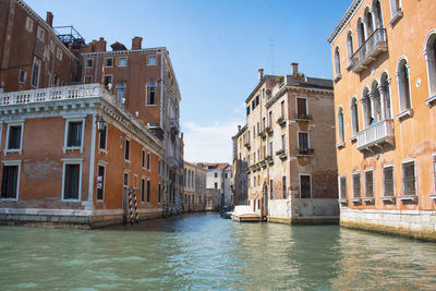 Canal passing through city buildings of venice