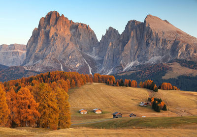 Scenic view of mountains against sky during autumn