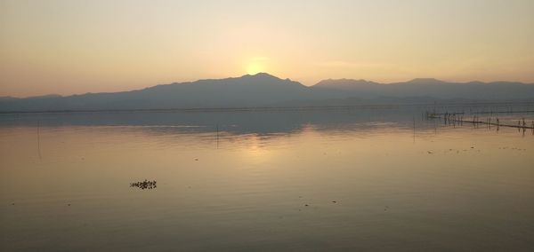 Scenic view of lake against sky during sunset