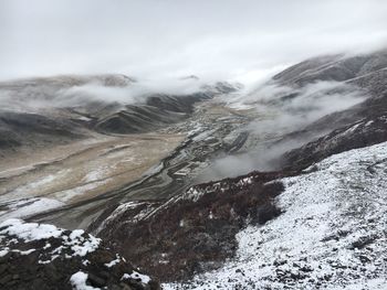 Snow covered landscape against sky
