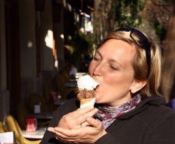 Woman holding ice cream