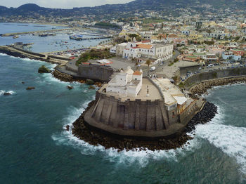 High angle view of buildings in city - chiesa della madonna del soccorso - forio ischia - italy