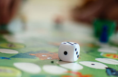 Close-up of dice on board game